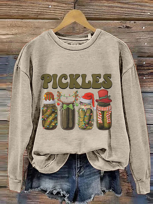 Canned Pickles Christmas Vintage Pickles Jar Xmas Light Print Sweatshirt