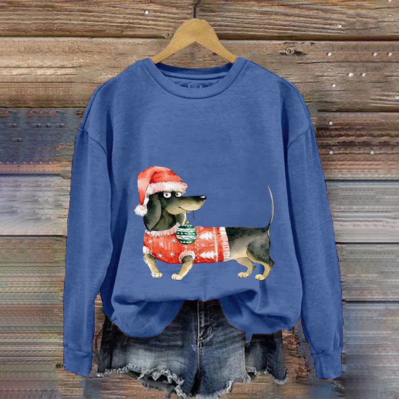 Women's Merry Christmas Cute Dachshund Dog Print Casual Sweatshirt