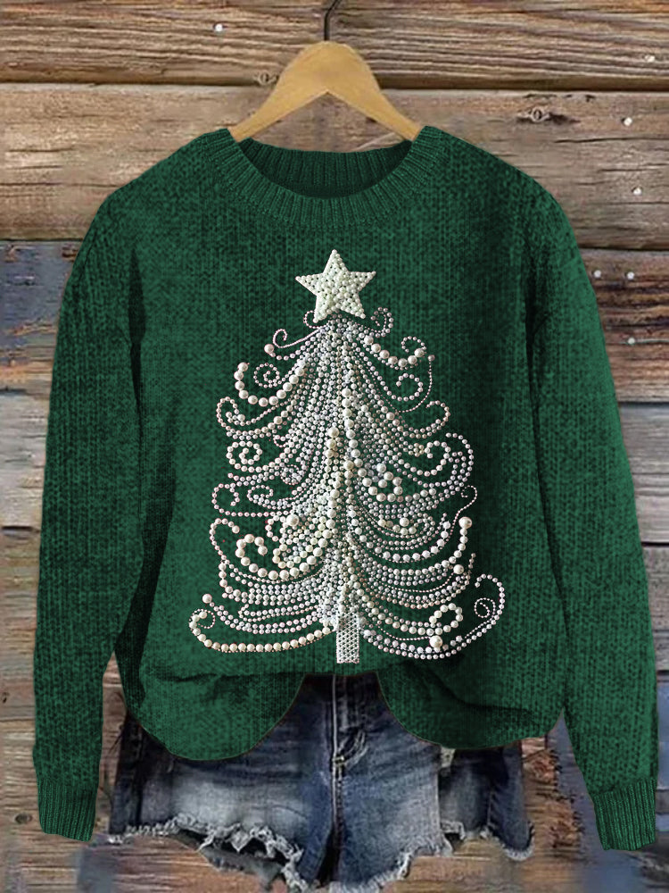 Classy Christmas Tree Pearl Art Cozy Knit Sweater