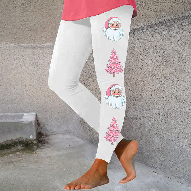 Santa And Christmas Tree Print Leggings