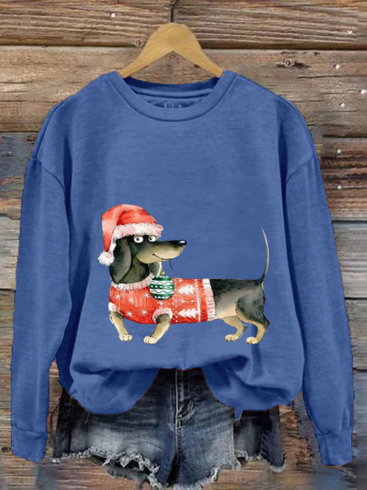 Women's Merry Christmas Cute Dachshund Dog Print Casual Sweatshirt