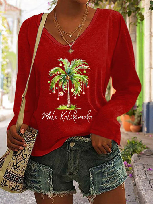 Mele Kalikimaka Printed Long Sleeve T-Shirt