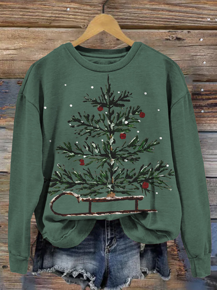 Christmas Sleigh & Tree Art Comfy Sweatshirt