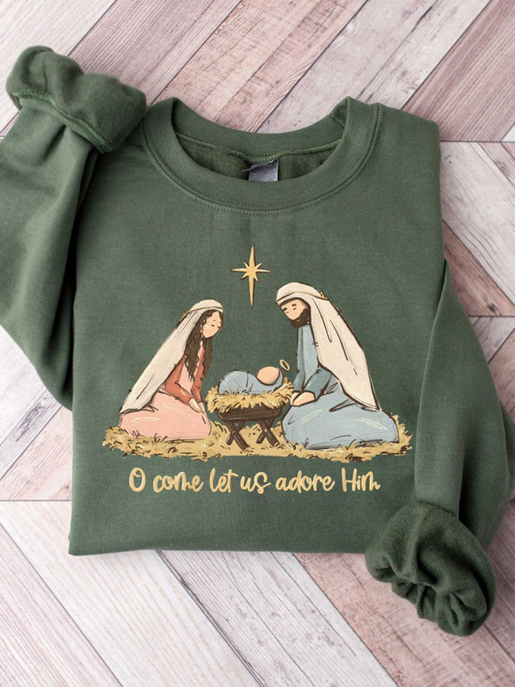 Oh Come Let Us Adore Him Embroidered Art Casual Cozy Sweatshirt