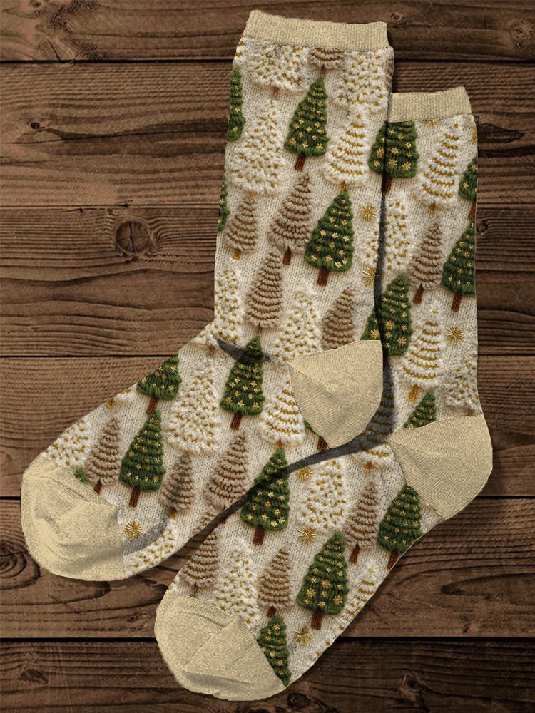 Christmas Tree Embroidery Art Casual Cozy Socks