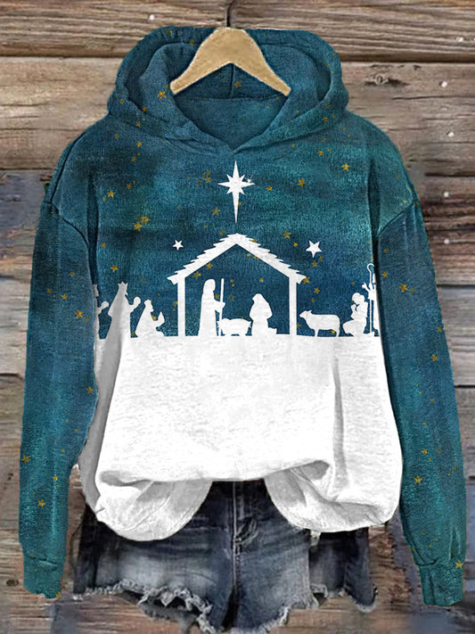 Nativity Christmas Print Cotton Cozy Hoodie