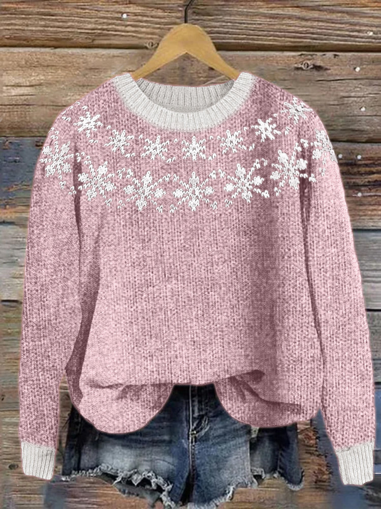 Snowflakes Inspired Cozy Knit Yoke Sweater