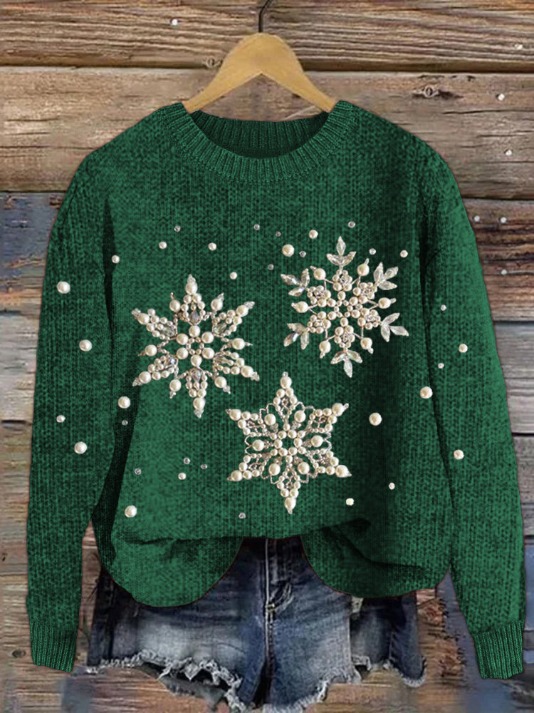 Snowflakes Pearls Jewelry Art Cozy Knit Sweater