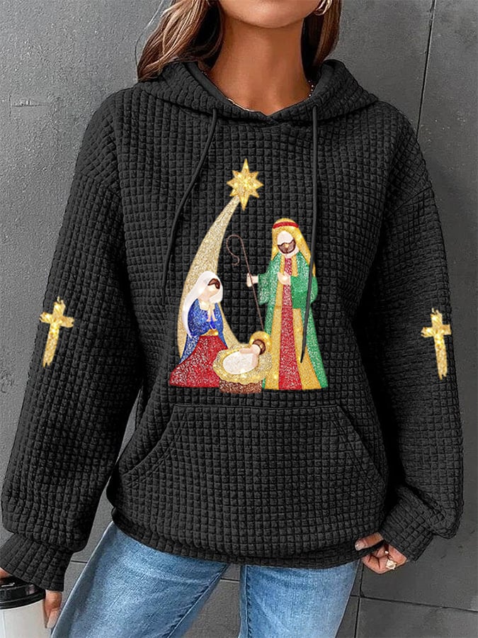 Women's Jesus Nativity Casual Waffle Hoodie