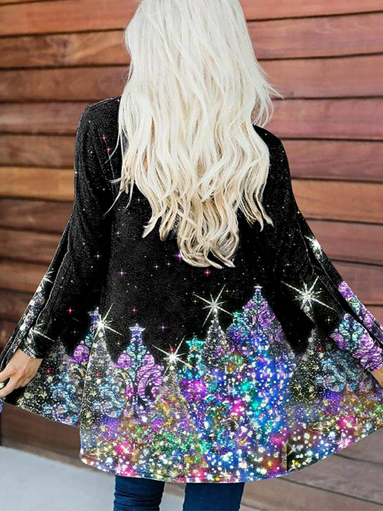 Sequined Christmas Tree Print Casual Long Sleeve Cardigan