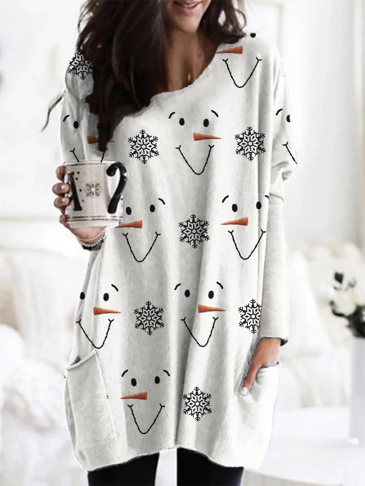 Snowman Faces & Snowflakes Embroidery Pattern Cozy Tunic