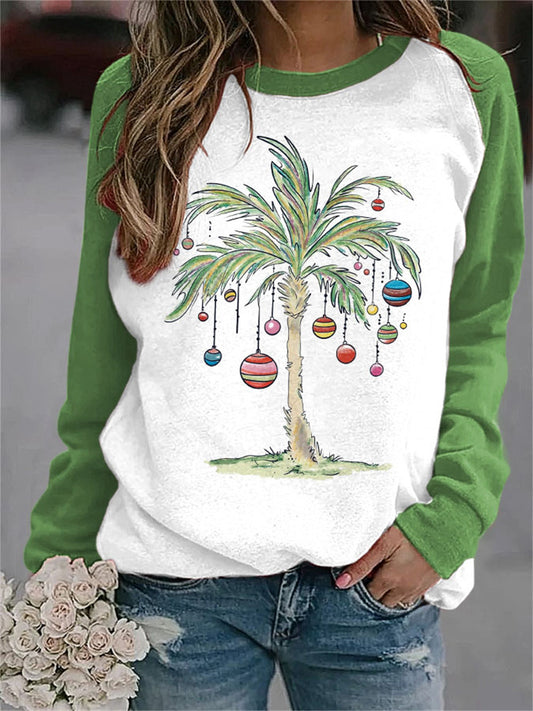 Christmas Palm Tree Print Casual Sweatshirt