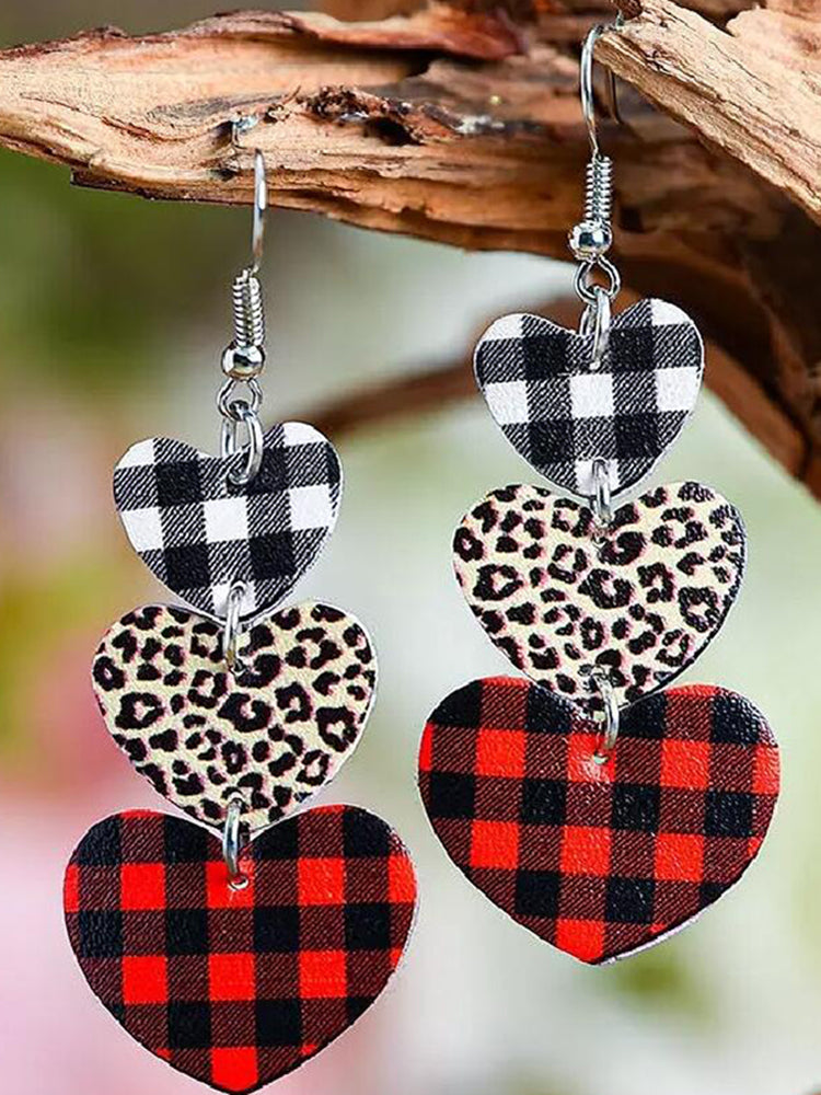 Fashion Heart Check Print Earrings