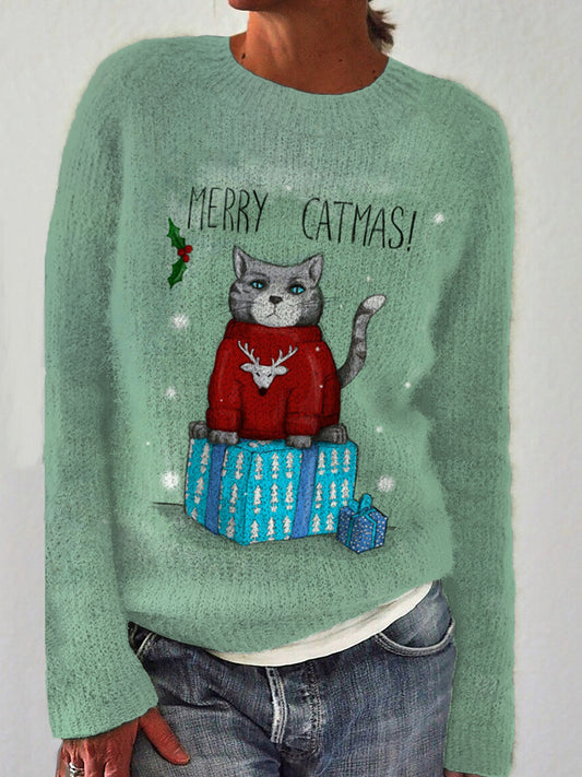 Christmas Box Santa Cat Cozy Knit Sweater