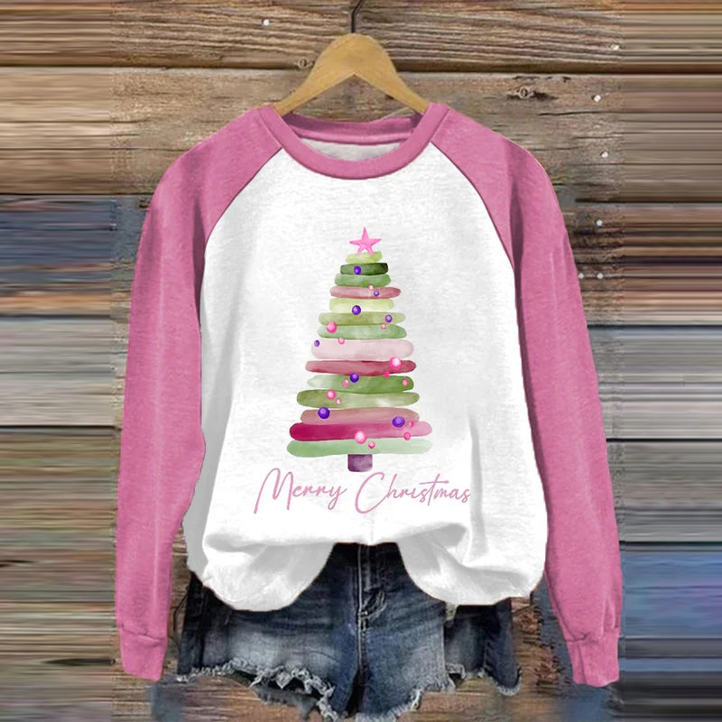 Merry Christmas Christmas Tree Print Sweatshirt