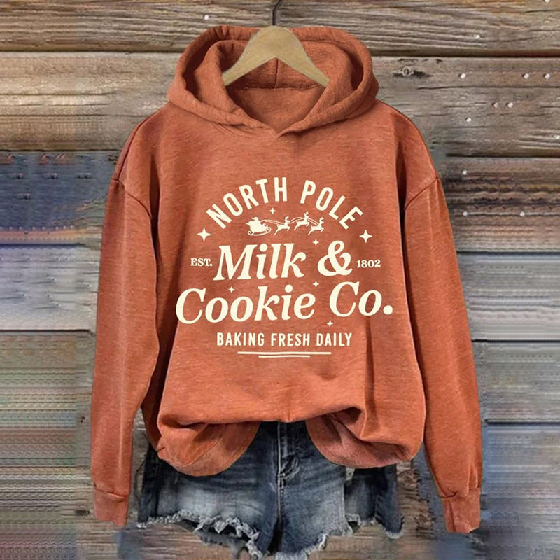 Christmas Milk & Cookie Co. Printed Casual Long Sleeved Hoodie