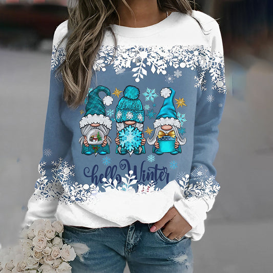 Hello Winter Gnomes Snowflake Long Sleeve Sweatshirt