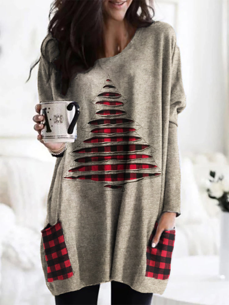 Christmas Tree Check Textile Art Cozy Tunic