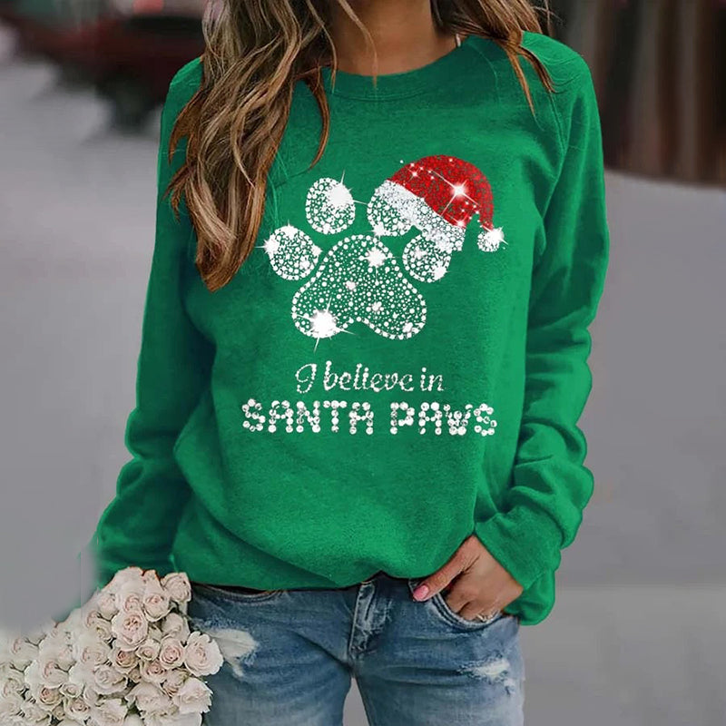 Vintage I Believe In Santa Paws Print Sweatshirt