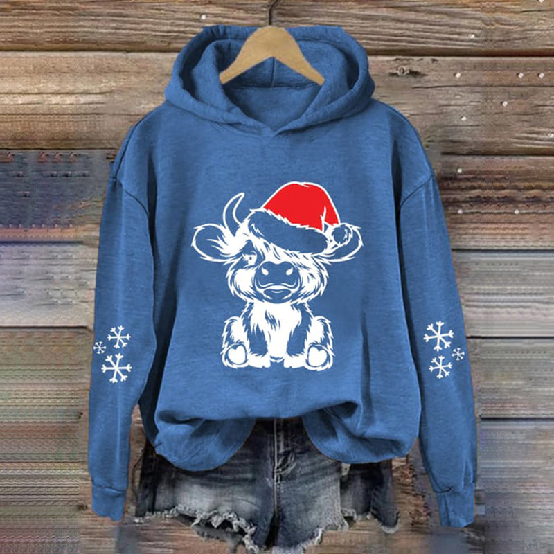 Christmas Cow Casual Long Sleeve Hoodie