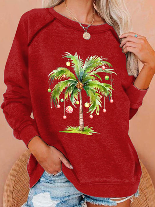 Christmas Palm Tree Printed Sweatshirt