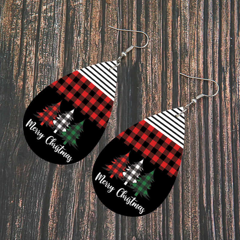 Vintage Check And Stripe Panel Christmas Tree Earrings