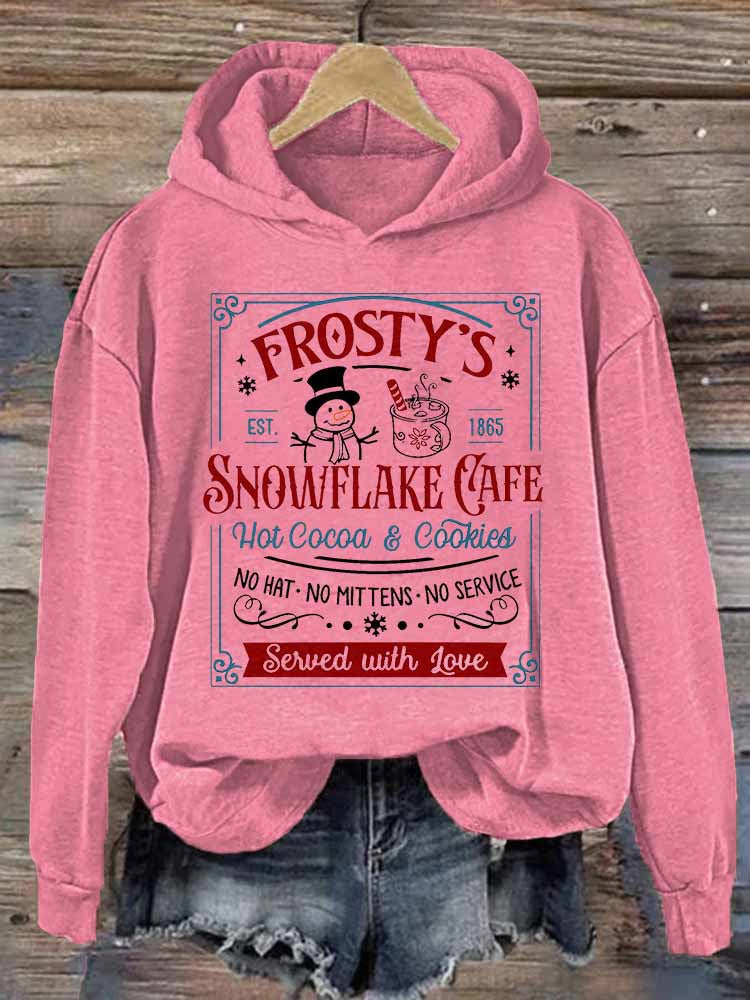 Frosty's Snowflake Cafe Cute Christmas Print Casual Hoodie