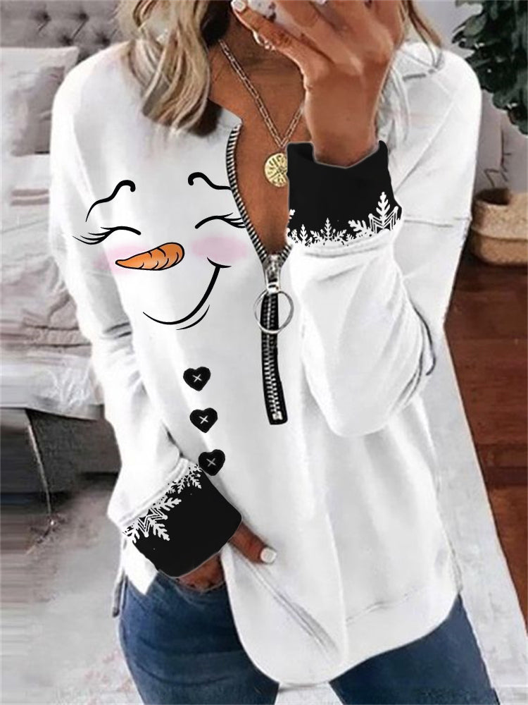 Christmas Smile Snowman Zip Up Sweatshirt