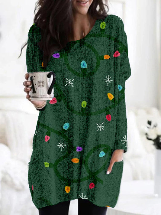 Christmas Lights & Snowflakes Graphic Cozy Knit Tunic