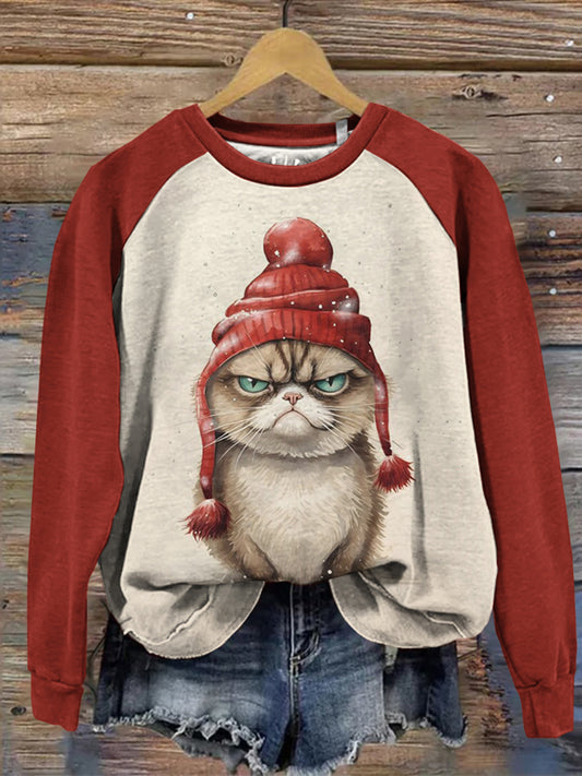 Christmas Grumpy Cat Print Casual Sweatshirt