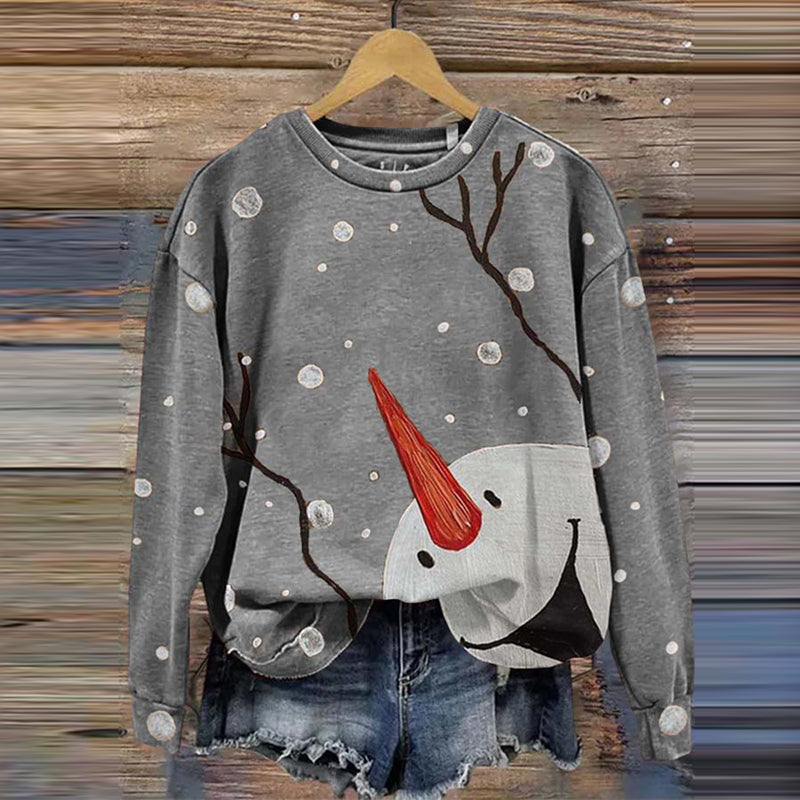 Women's Snowman Casual Print Round Neck Sweatshirt