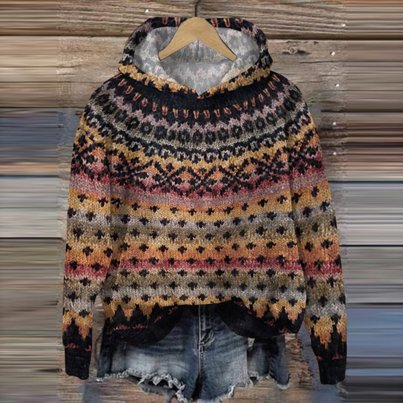 Vintage Tribal Gradient Geometry Pattern Warm Comfy Sweater