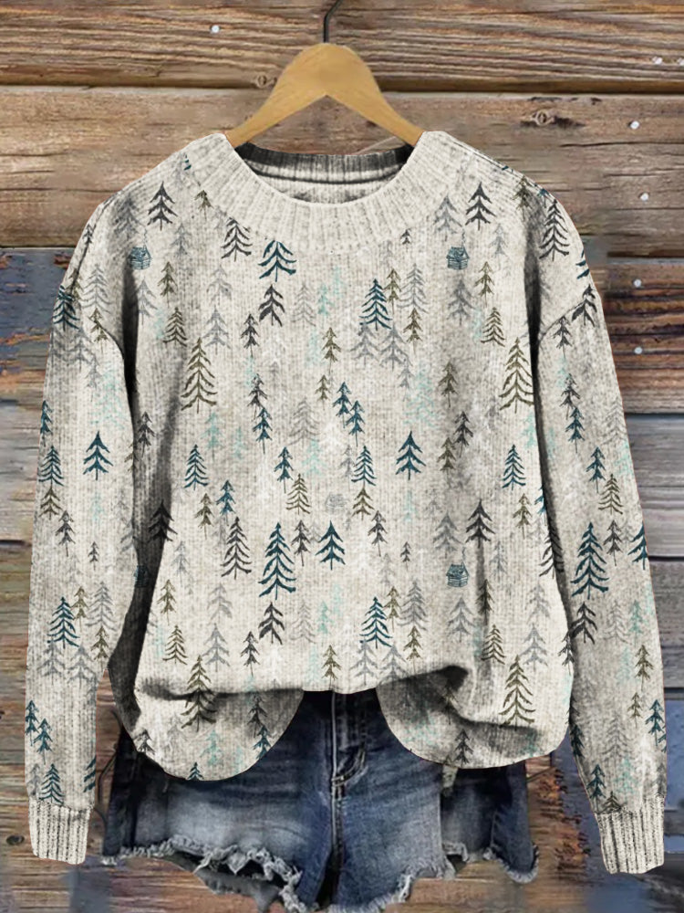 Christmas Trees Graphic Crew Neck Cozy Sweater