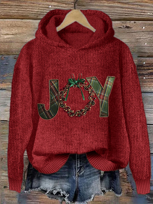 JOY Christmas Ornaments Beaded Textile Cozy Knit Hoodie