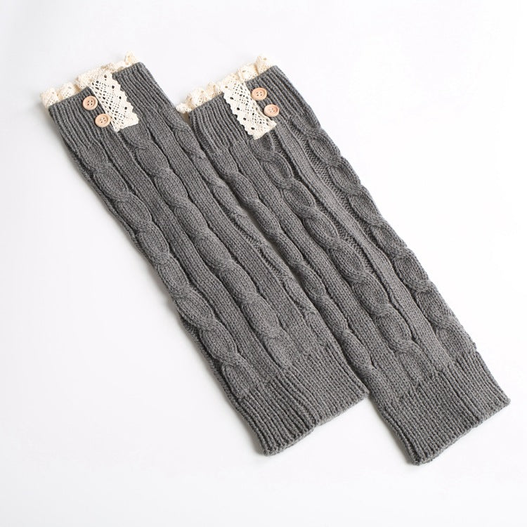 Soft Warm Lace Button Retro Jacquard Knitted Socks