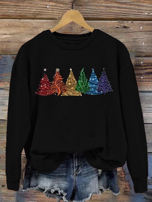 Colorful Christmas Tree Art Comfy Sweatshirt