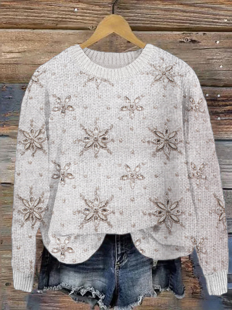 Classy Snowflakes Jewelry Art Cozy Knit Sweater