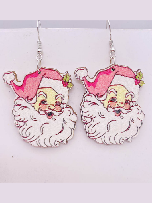 Pink Christmas Santa Earrings