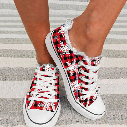 Plaid Snowflake Print Fashion Casual Shoes