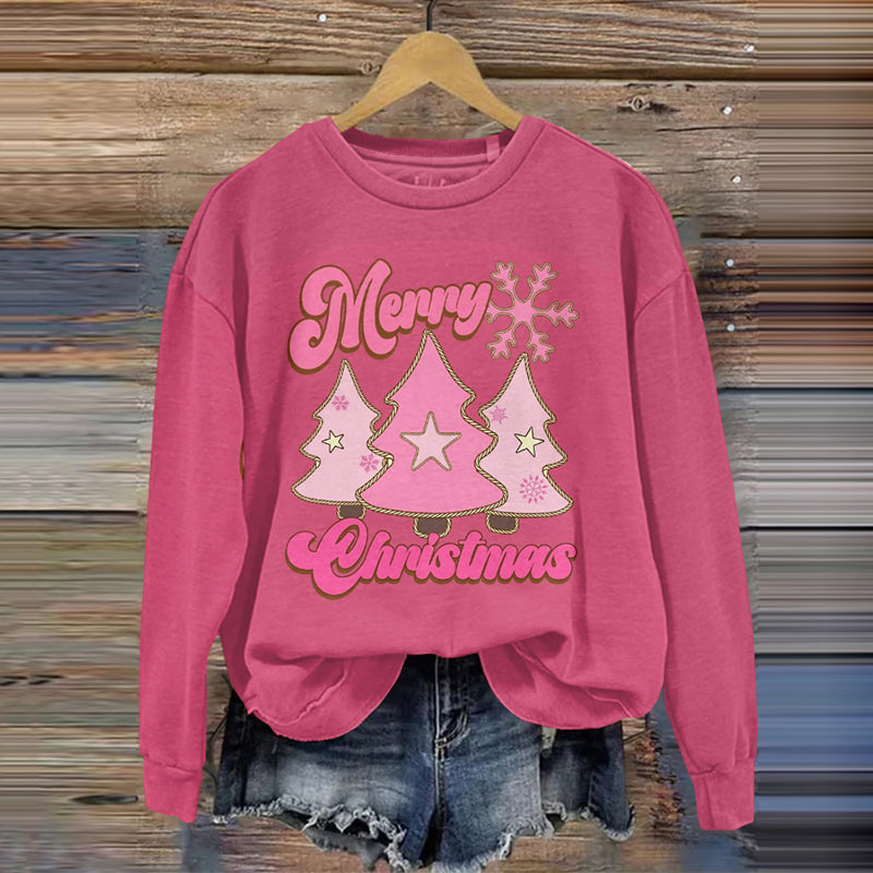 Cartoon Christmas Tree Print Pullover Sweatshirt