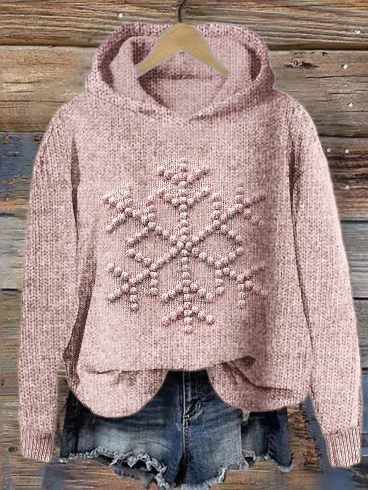 Snowflake Crochet Jacquard Cozy Knit Hoodie