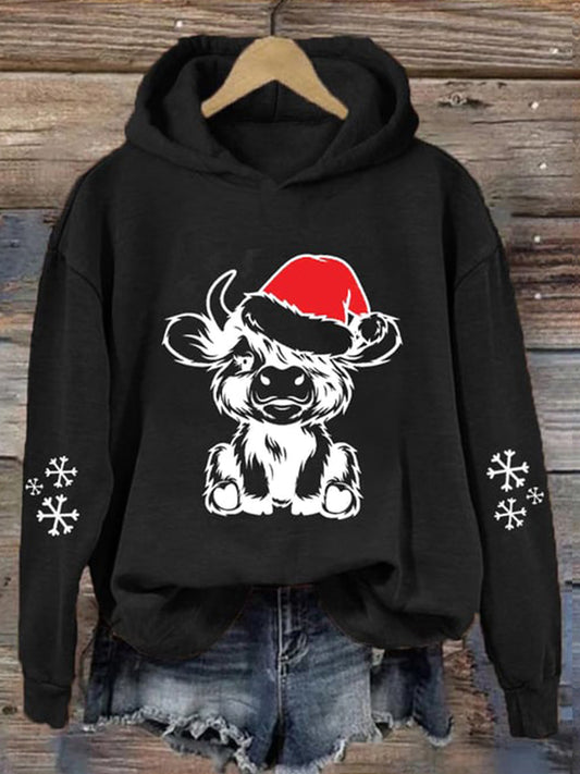 Christmas Cow Casual Long Sleeve Hoodie