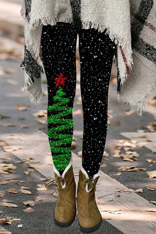 Christmas Tree Stars Print Casual Leggings