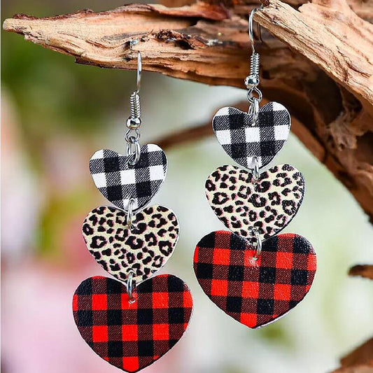 Fashion Heart Check Print Earrings