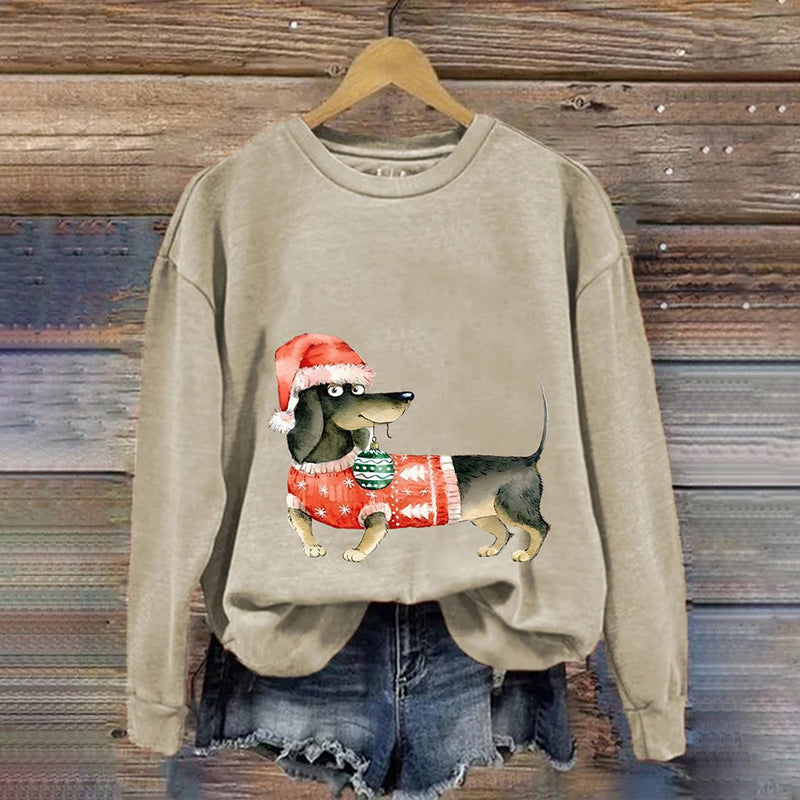 Women's Merry Christmas Cute Dachshund Dog Print Casual Sweatshirt