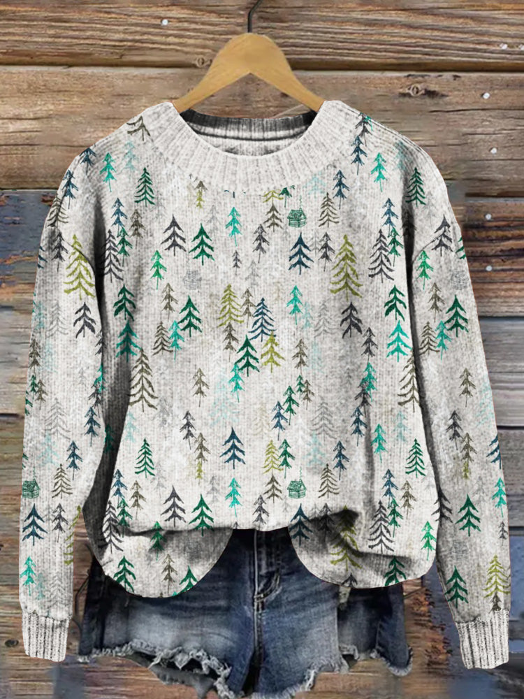 Christmas Trees Graphic Crew Neck Cozy Sweater