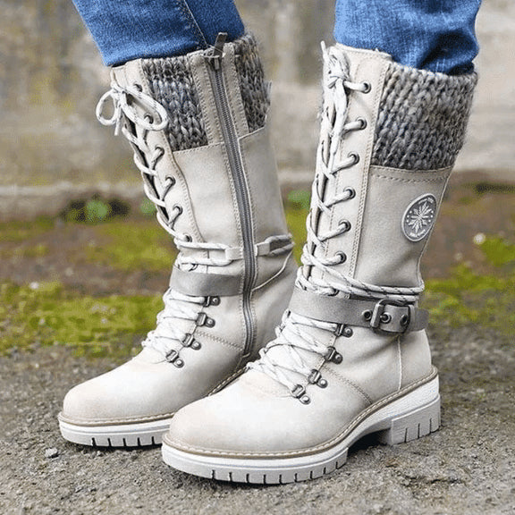 🔥 Last Day 60% OFF 🔥 Avery - Women Buckle Lace Knitted Mid-calf Boots