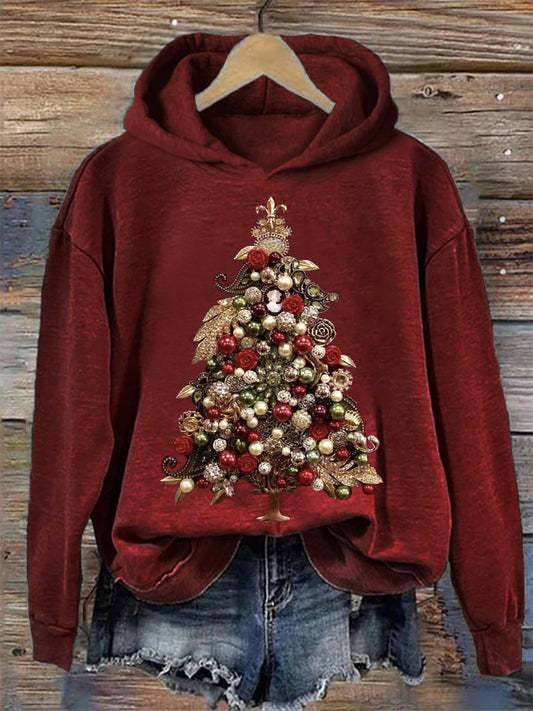 Elegant Christmas Tree Jewel Art Cozy Hoodie