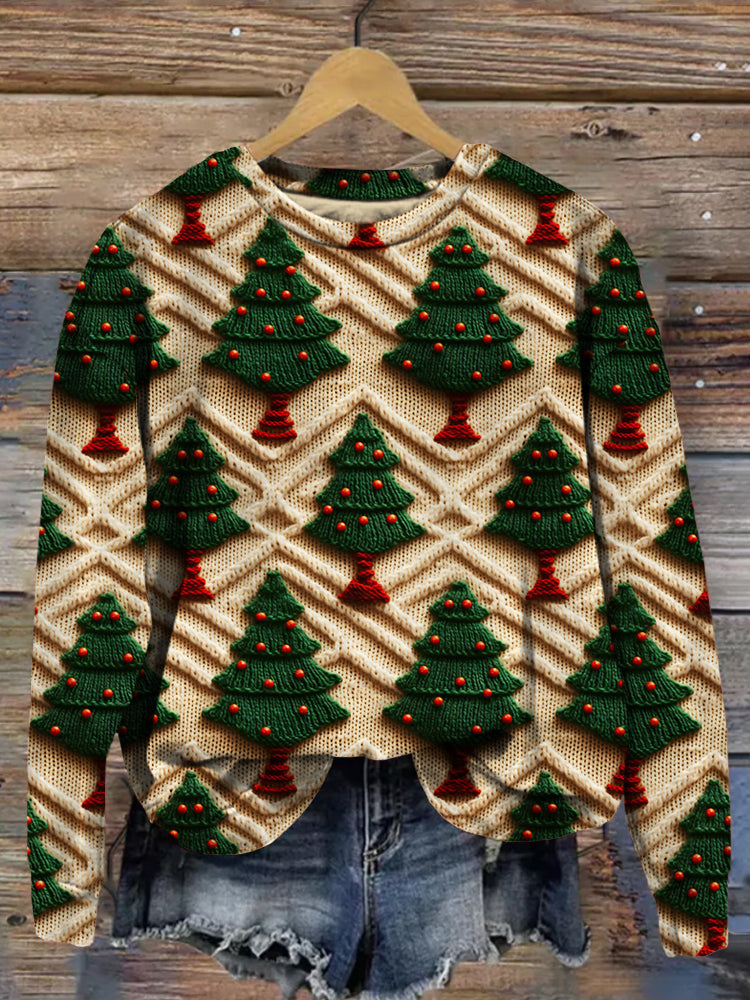 Vintage Christmas Trees Knit Art Comfy Sweatshirt