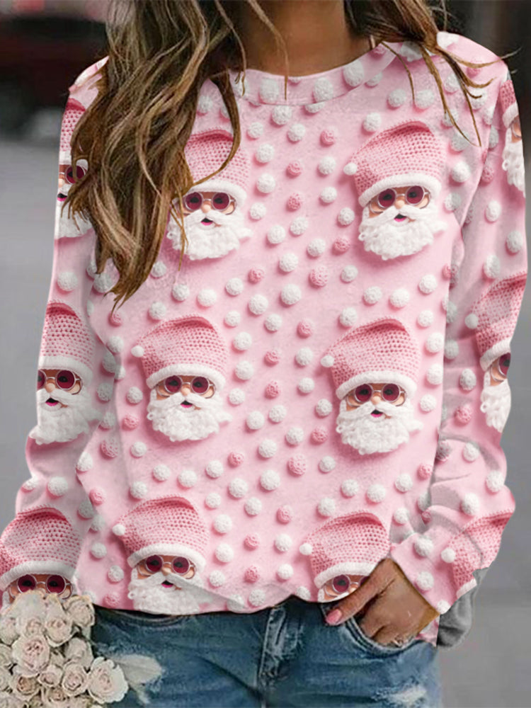 Pink Santa Claus 3D Printed Crew Neck Sweatshirt